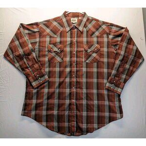 Ely Cattleman Western Shirt Mens XXL Red Plaid Pearl Snap Pockets Cowboy